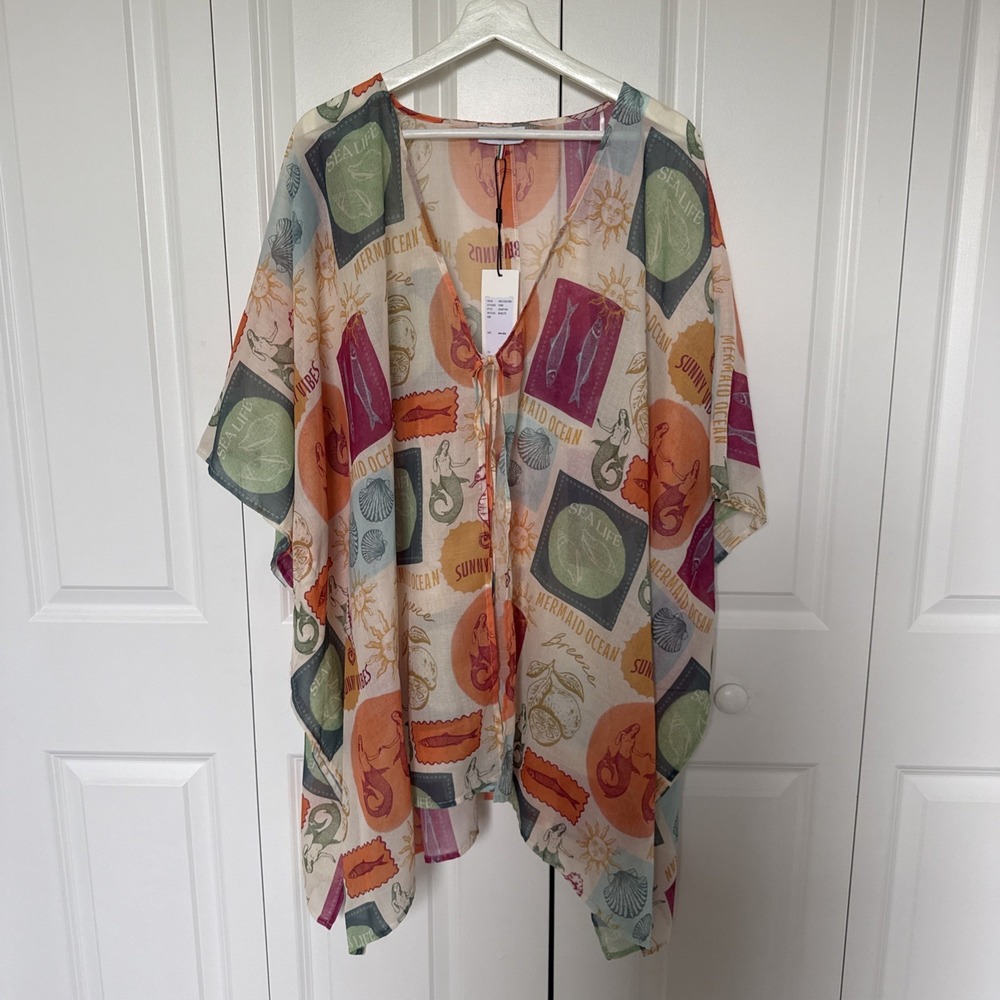 NWT Cinque Cover Up Kaftan and Pouch One Size Flowy Resort Mermaid German Luxury